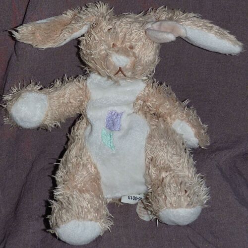Lapin Doudou Beige Blanc Bengy Tulipe Brodé Fleur 23 Cm + Les Oreilles 9 Cm