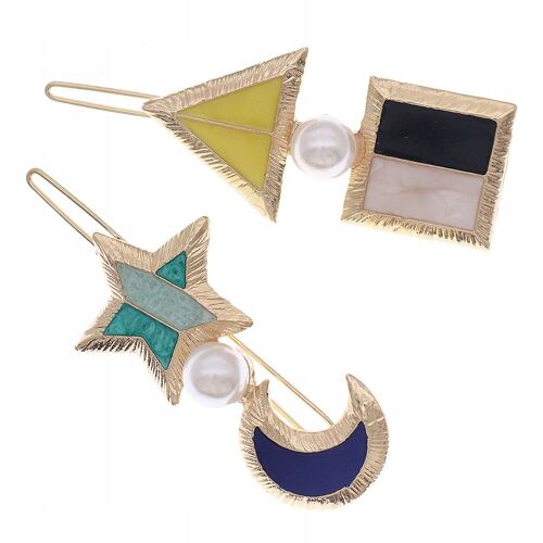 2 Pinces A Cheveux Barrette Géométrique Multicolore