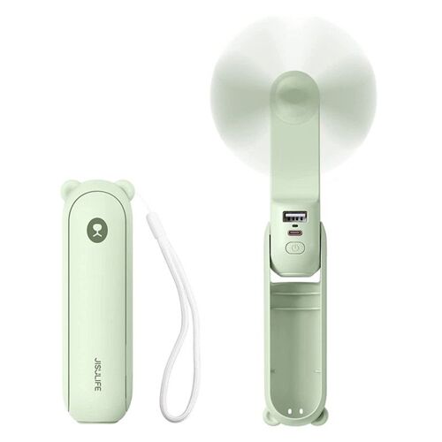 Mini ventilateur à main portatif 3 en 1 - Ventilateur de poche rechargeable, à piles [14-21 heures de travail] avec batterie externe, fonction lampe de poche - Vert clair