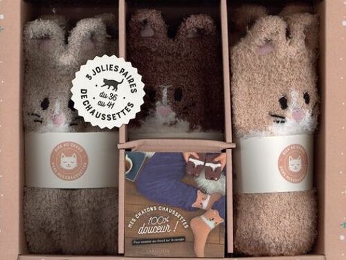 Mes Chatons Chaussettes - Coffret Avec 3 Jolies Paires De Chaussettes