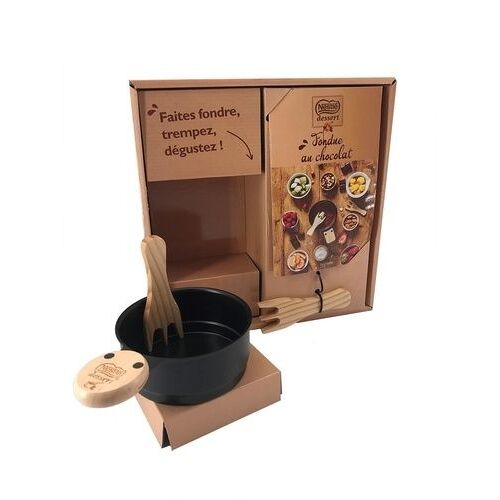 Coffret Fondue Au Chocolat Nestlé - Avec Un Livre De Recettes, Un Appareil À Fondue À La Bougie Et Ses 2 Cuillères En Bois