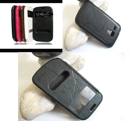 Etui Coque Housse À Rabat View Kld Oscar Série 4 Cuir Pu Noir Pour Samsung Galaxy Trend S7560/7562 By Foneconnect