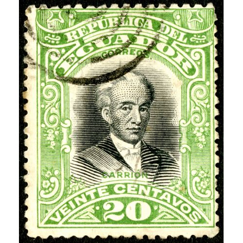Timbre Oblitéré Republica Del Ecuador, Carrion, 20, Veinte Centavos