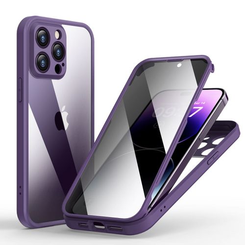 Coque pour iphone 13, verre trempé double face 2 en 1, Violet