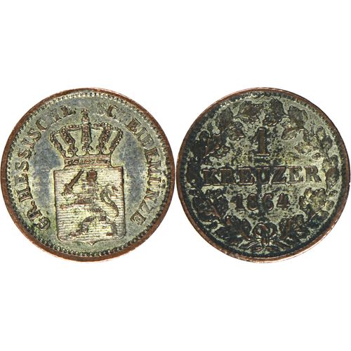 Allemagne - Hesse-Darmstadt - 1864 - 1 Kreuzer - Gr Hessische Scheidemunze - 375 840 Ex. - 21-372