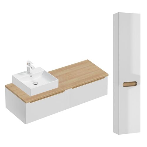 Ensemble meuble vasque 2 tiroirs colonne stratifiés blanc