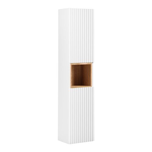 Colonne murale 2 portes 1 niche stratifiés blanc et beige