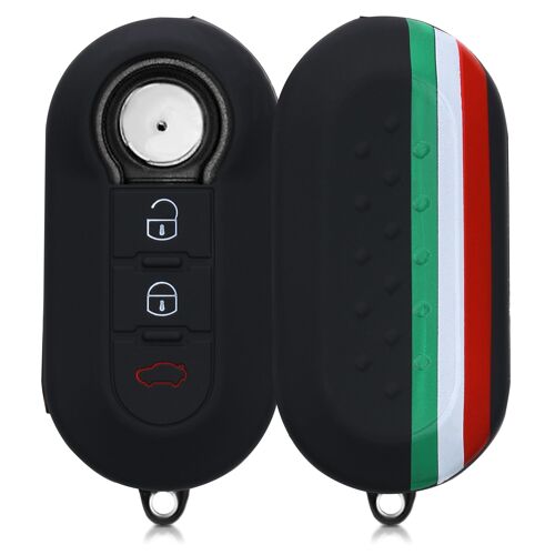 Kwmobile Accessoire Clé De Voiture Compatible Avec Fiat Lancia 3-Bouton - Coque De Protection Souple En Silicone - Italie Vert-Rouge-Noir