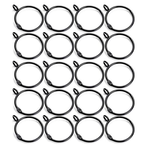 20 pièces Annulaires de rideaux de douche ouvrables Anneaux de rideaux ronds en métal Noir / argent