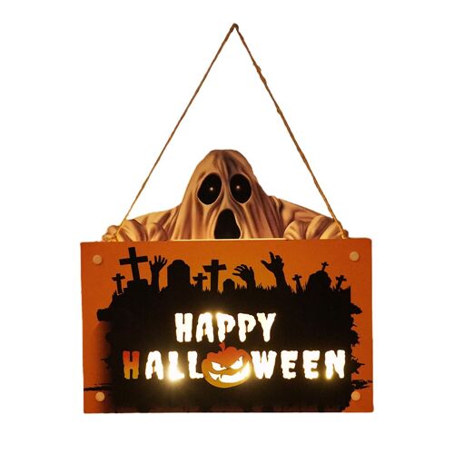 Wooden Hanging Sign Halloween Door Light Pendant Horror Pumpkin Ghost Hanger