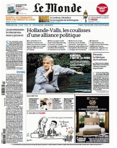 Le Monde 21527 ( 4 Avril 2014 ) Hollande / Valls / Kundera / Rwanda