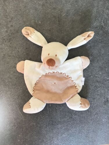 Doudou Lapin Chien Plat Crème Beige Marron Croix Nicotoy
