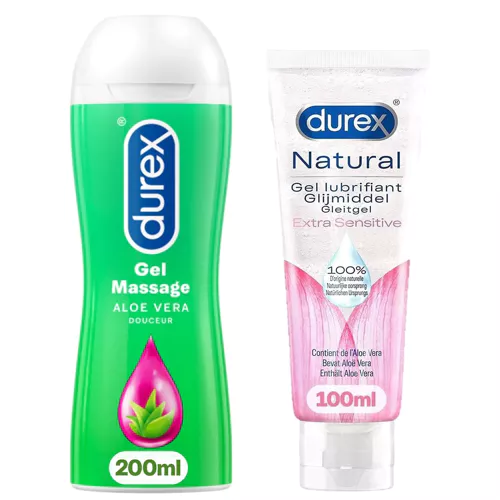 Durex Gel Lubrifiant Et Massage Alo¿ Vera 200ml - Gel Naturel Sensitive ¿ L'alo¿ Vera 100ml - Lot De 2