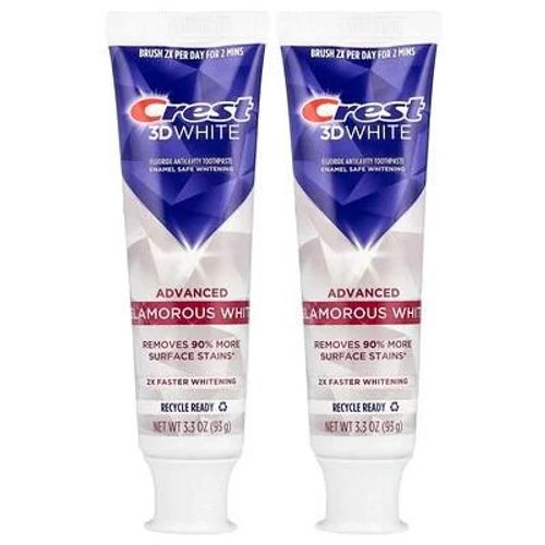 Crest, 3d White, Dentifrice Anticaries Au Fluorure, Formule Avancée, Blanc Éblouissant, 2 Tubes, 93 G Pièce 