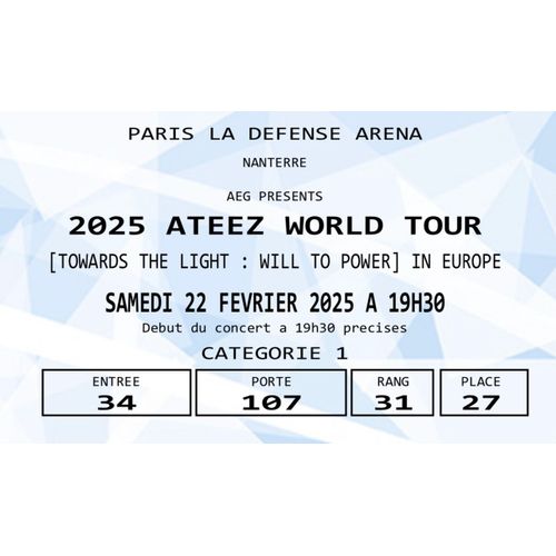 2 Places Concert Ateez Paris Cat1