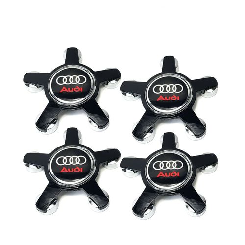 4x Cache Moyeux Étoile Centre Roue Diamètre 135 Mm Audi Noir Logo Noir Rouge