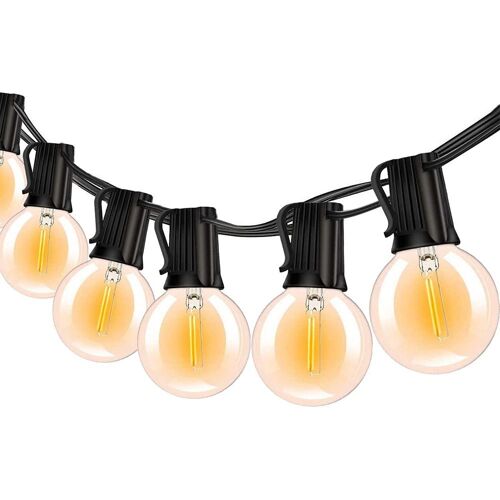 Guirlande Lumineuse D'extérieur, 15,2 M Avec 25 Ampoules Led G40 Incassables (1 De Rechange), Guirlande Lumineuse Étanche Pour Extérieur, Jardin, Porche, Terrasse, Fête, Jardin.