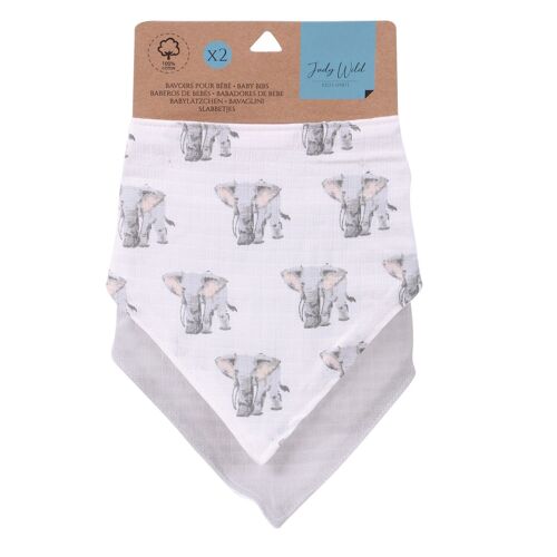 Lot De 2 Bavoirs Bandana Pour Enfant - Modèle Eléphant