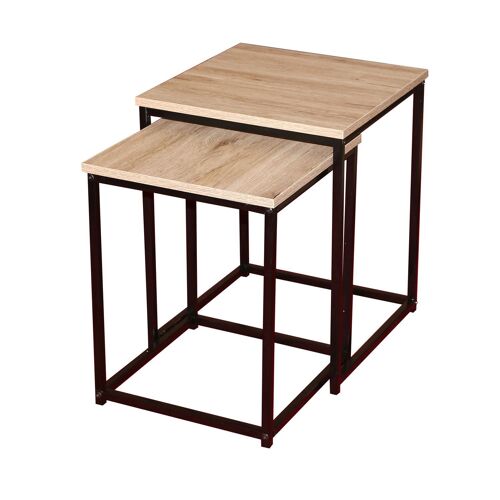 Set De 2 Bout De Canapé Carré - H. 50 Cm - Noir Et Bois