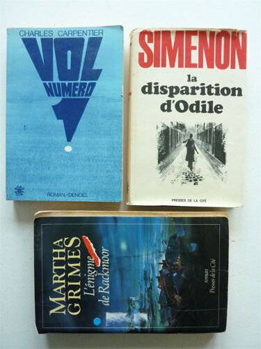Lot De 3 Romans À Suspens: *Vol Numéro 1 (Ch. Carpentier)  *La Disparition D'odile (G Simenon)  *L'énigme De Rackmoor (M Grimes) - Différents Éditeurs