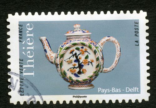 Timbre Oblitéré Théière, Lettre Verte, France, Pays-Bas, Delft, La Poste