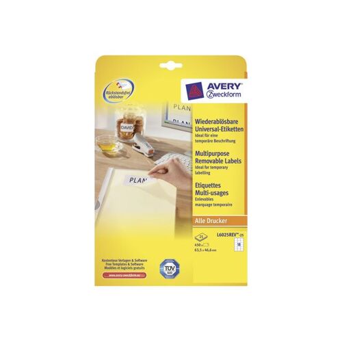 Avery L6025REV - Adhésif amovible - blanc - 46.6 x 63.5 mm 450 unités (25 feuille(s) x 18) étiquettes