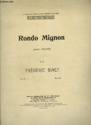Rondo Mignon - Op.70 Pour Piano.