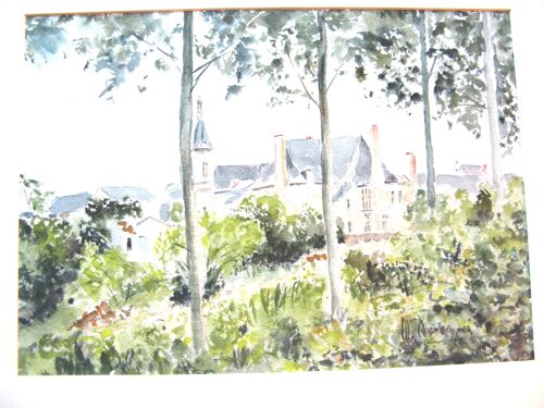 Aquarelle Originale Vers 1980 Signée Deroussen Village Du Maine Et Loire)