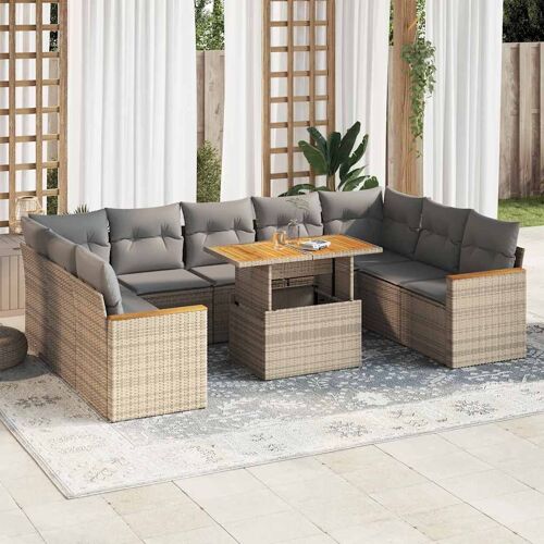 Vidaxl Salon De Jardin Avec Coussins 10pcs Beige Résine Tressée Acacia