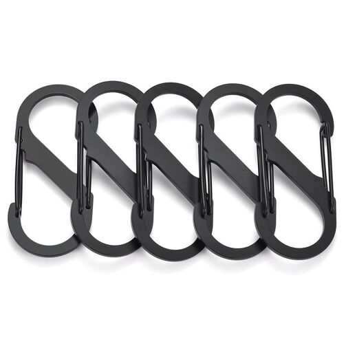 Porte-Clés Crochet Et Boucle En S (Noir), Petit Porte-Clés Ouvert À Double Ressort, Crochet Et Boucle De Verrouillage À Anneau En S, Randonnée En Plein Air, Pêche, Crochet À Double Clip De Camping