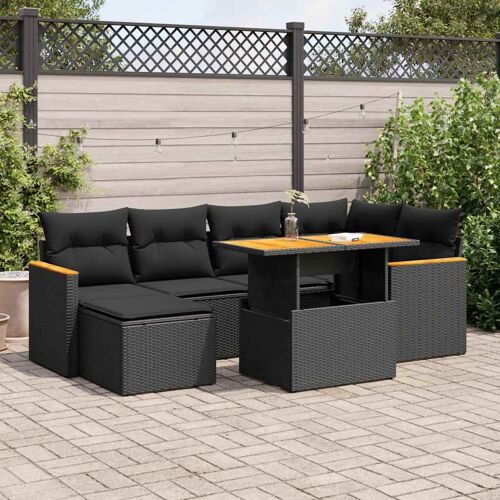 Vidaxl Salon De Jardin Avec Coussins 7 Pcs Noir Résine Tressée Acacia