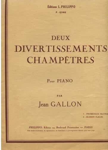 Deux Divertissements Champêtres De Jean Gallon