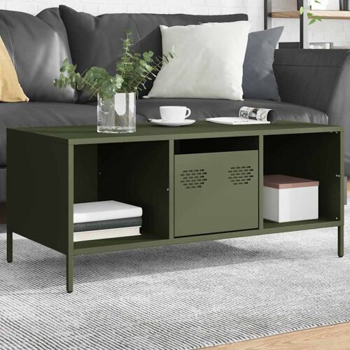 vidaXL Table basse vert olive 101,5x50x43,5 cm acier laminé à froid