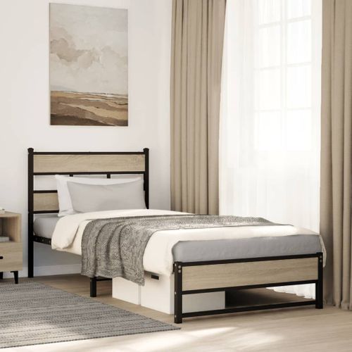 Vidaxl Cadre De Lit En Métal Sans Matelas Chêne Sonoma 100x190 Cm