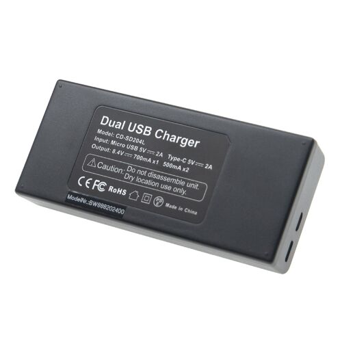 vhbw Chargeur de batterie double USB/micro-USB compatible avec Sony CVX-V18NSP, DCR-TR7 appareil photo, DSLR, action-cam + câble micro-USB