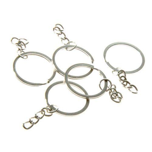 Lot de 5 Anneaux Porte Clés Clefs Chaine Diamètre 27 mm Création Bijoux - Argenté
