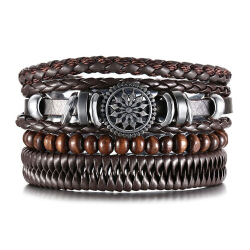 Vnox ¿ Bracelets Tressés En Cuir Pour Hommes, Vintage, Arbre De Vie, Gouvernail, Breloque, Perles En Bois, Bracelets Ethniques Tribaux, 4 Pièces/Ensemble