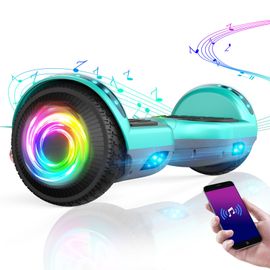 Hoverboard 6.5" Électrique Sisigad, Lumière Led, Bluetooth, Tout Terrain, Charge Maximale 70kg, Autonomie 7-8km, Vert + Gris