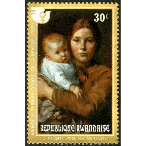 Timbre République Rwandaise, G. Melchers, Mère Avec Son Enfant, Année Internationale De La Femme 1975, 30 C