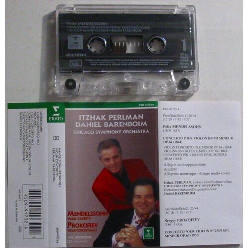 Itzhak Perlman Daniel Barenboim Cassette Audio Mendelssohn Prokofiev