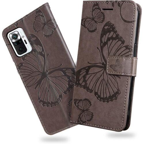 KAL-Coque Pour Xiaomi Redmi Note 10 Pro, Papillon Imprimé Housse En Cuir Pu Magnétique Portefeuille, Étui À Rabat Pour Xiaomi Redmi Note 10 Pro, Gris