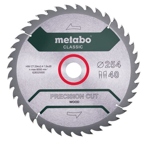 Metabo Lame de scie ""Precision cut wood - Classic"" 254x2,4/1,6x30, Z40 WZ 20° - 628325000