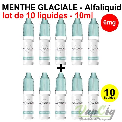 E-liquid menthe glaciale en 6 mg lot de 10 liquides ALFALIQUID