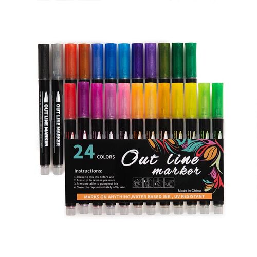 Marqueurs À Double Ligne, 12/24 Couleurs, Stylos À Paillettes Pour Écriture, Dessin, Peinture, Lignes Éblouissantes, Pour Bricolage, Affiches De Peinture