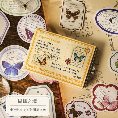?Tiquette Autocollante De Style Vintage, 40 Pi?Ces, Ensemble De Stickers Décoratifs Papillon R?Tro Fleur Inscriptible Pour Journal Artistique, Planificateur De Scrapbooking