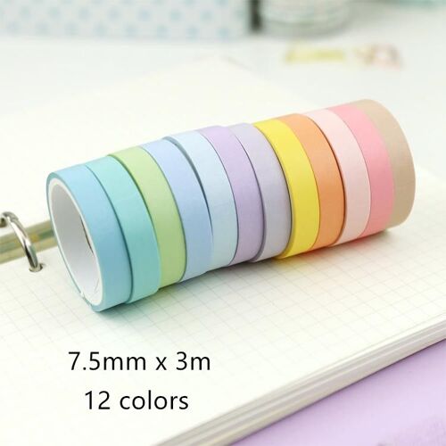 Bande Adhésive Washi Pastel, 12 Rouleaux/Paquet, Pour Bricolage, Décoration, Scrapbooking, Planificateur, Ruban De Masquage, Papeterie Kawaii