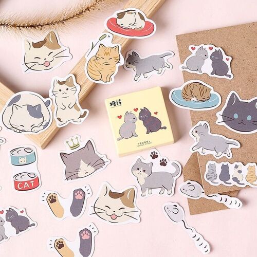 Autocollant Washi Chat Mignon Pour Album Journal Intime, ?Tiquette Scrapbooking, Décoration Japonaise, Papeterie Scolaire Kawaii, Diy Bricolage, 45 Pi?Ces/Paquet