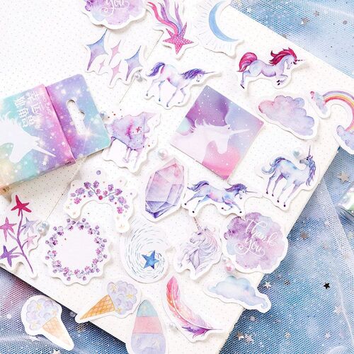 Autocollant Licorne Porte-Bonheur ?blouissant Pour Journal Intime, ?tiquette Autocollante Kawaii Scrapbooking, Enveloppe, En Bo?te De 46 Pi?ces