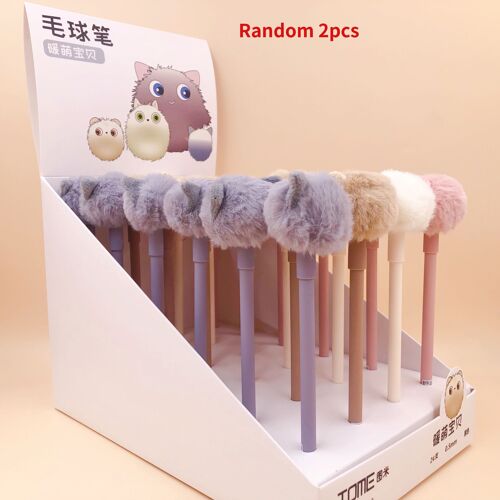 Stylo Gel Boule De Poils En Peluche 0.5mm, 2 Pièces, Fournitures De Papeterie, Stylo Kawaii, Recharge D'encre Noire, Tige D'écriture Pour Étudiant