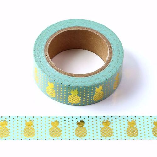 Bande Adhésive Japonaise, 1x15mm, Estampage Or, Ananas, Fruits, Washi, Outils De Scrapbooking, Papelaria, Ruban De Masquage Décoratif, Lot De 15mm X 10m, Nouveauté